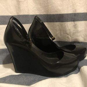 Melissa Jelly Rubber Platform Wedge Sz 8 Black New
